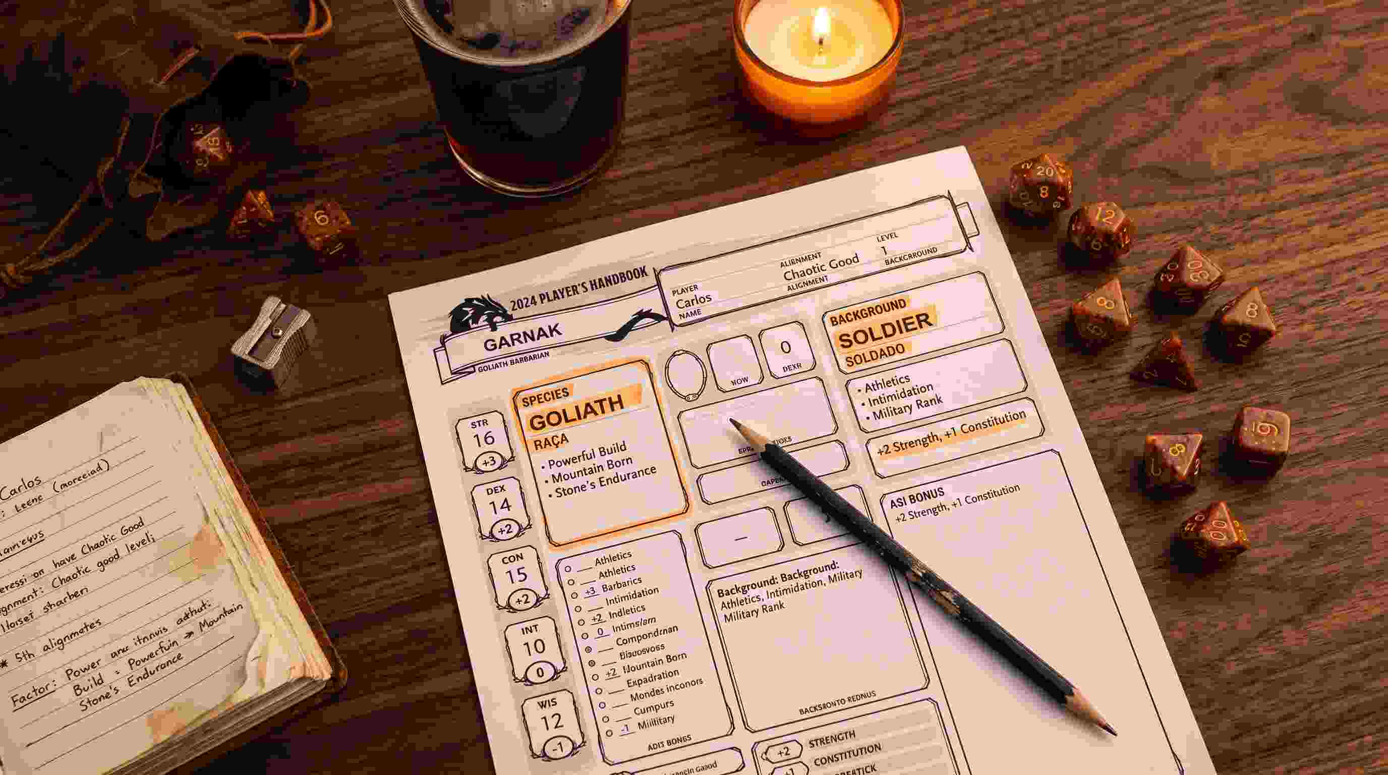 Ficha de personagem de D&D 2024 aberta na escolha de espécie, com o campo de antecedente destacado ao lado