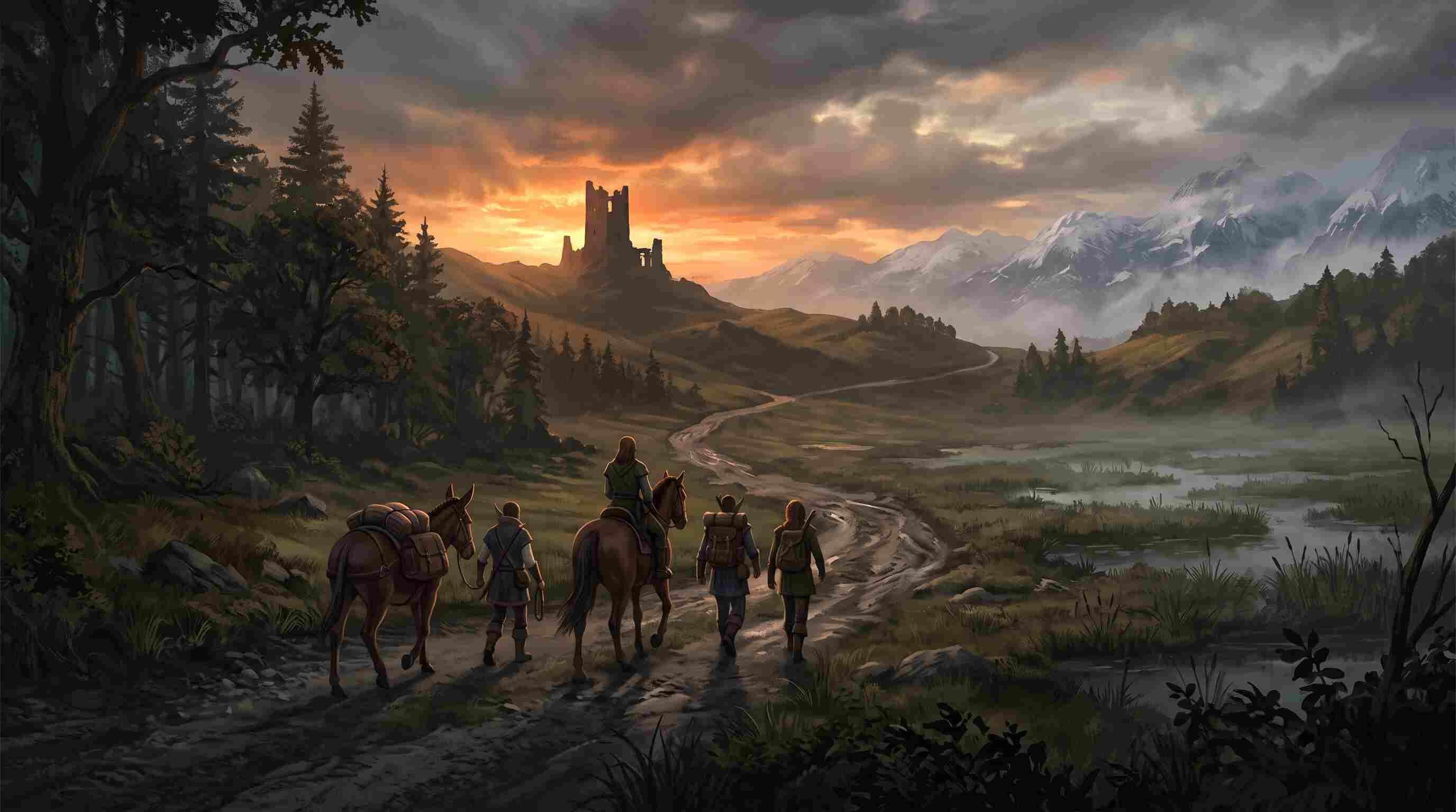 Regras de viagem no D&D 5.5: tabela de terreno com CDs de forragear, navegar e rastrear